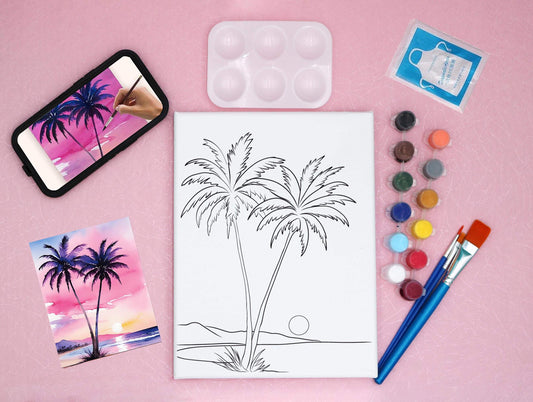 Blush of the Tropics - Pre-drawn Canvas Acrylic Painting Kit with Follow-along Video