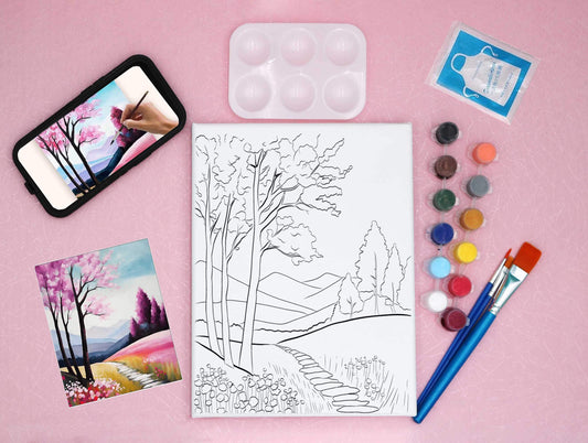 Journey of the Blossoms - Pre-drawn Canvas Acrylic Painting Kit with Follow-along Video