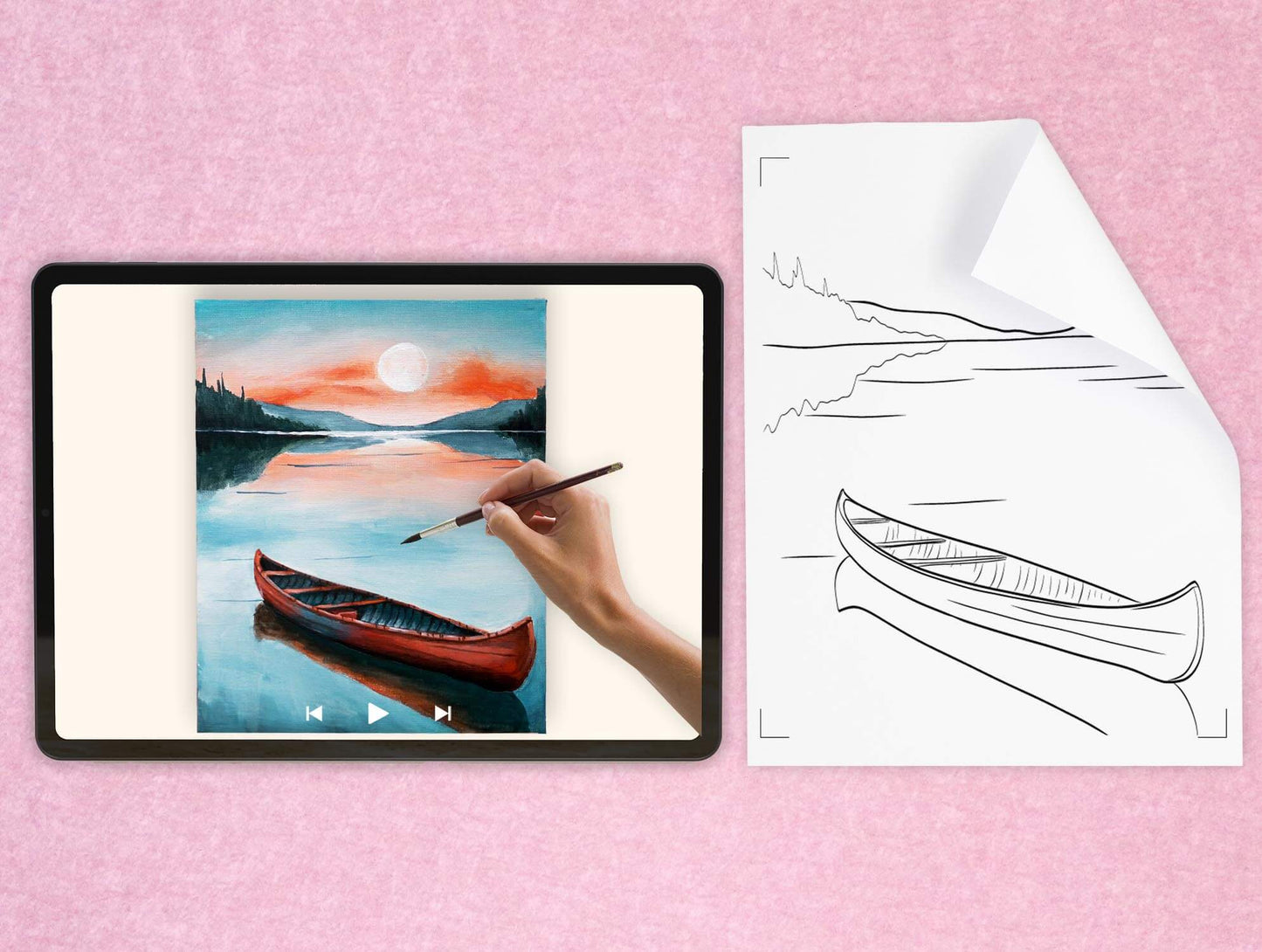 templates of for a DIY pre drawn canvas for easy acrylic painting landscape