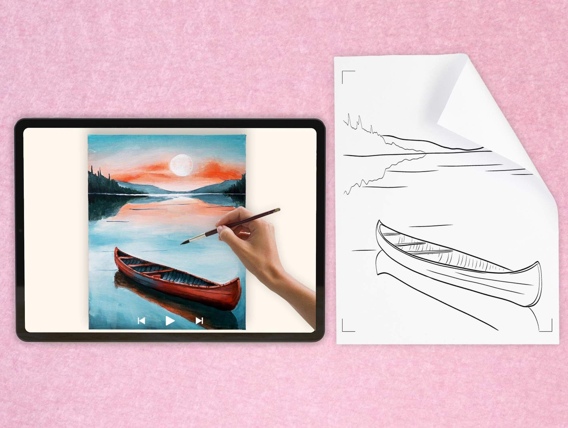 templates of for a DIY pre drawn canvas for easy acrylic painting landscape