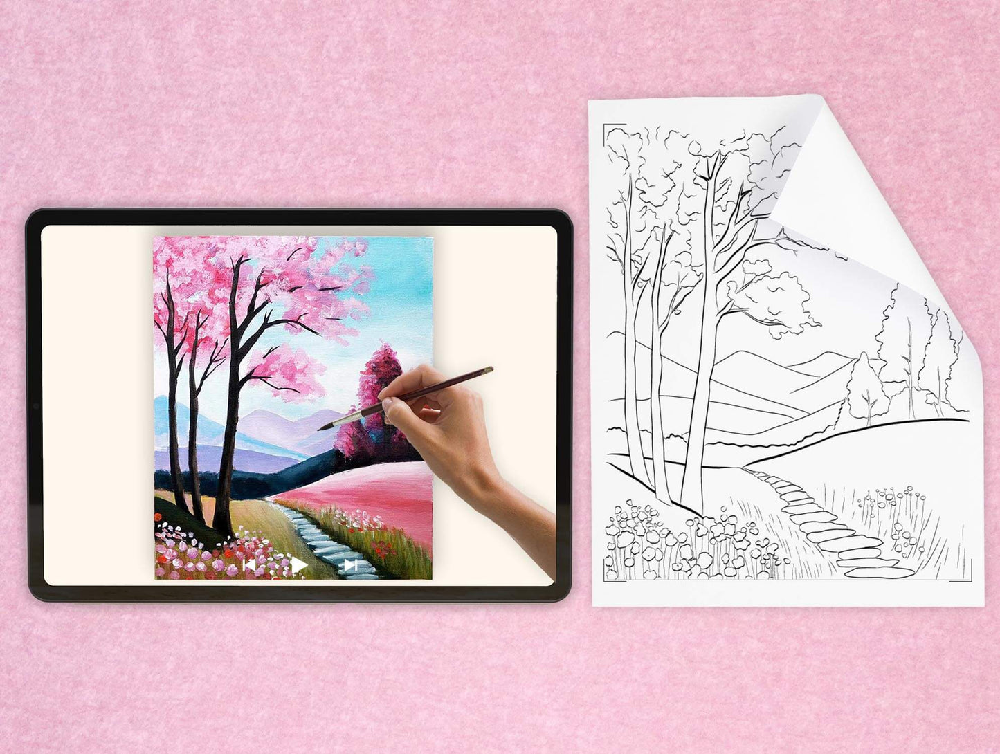 templates of for a DIY pre drawn canvas for easy acrylic painting landscape