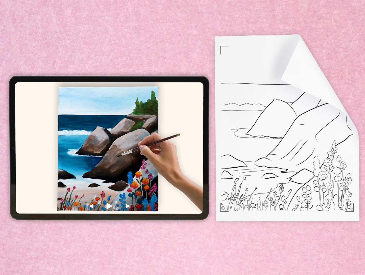 templates of for a DIY pre drawn canvas for easy acrylic painting landscape