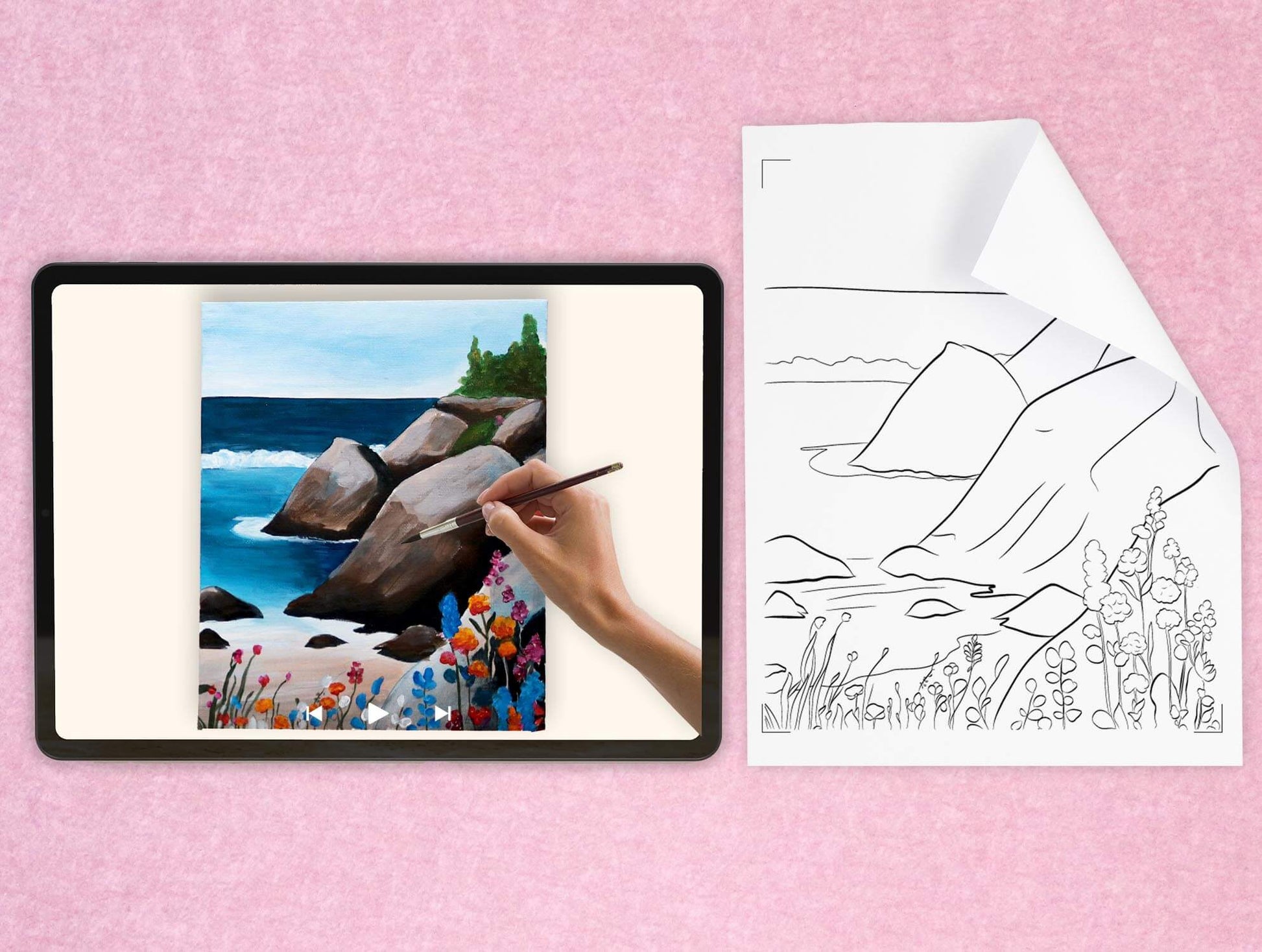 templates of for a DIY pre drawn canvas for easy acrylic painting landscape