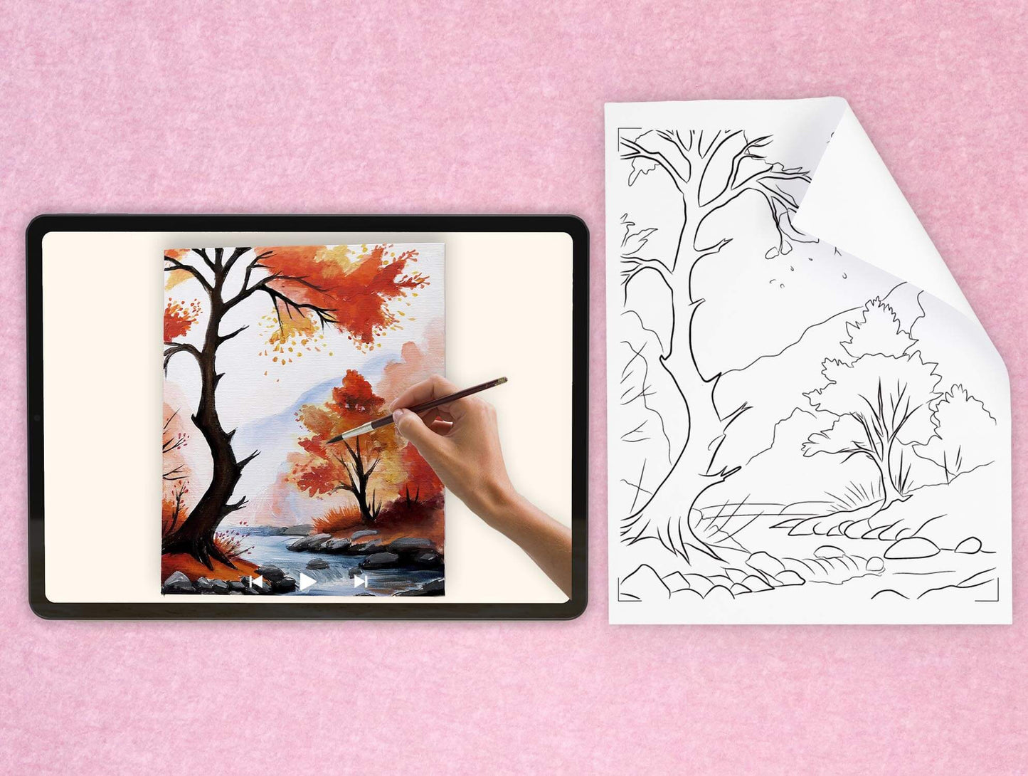 templates of for a DIY pre drawn canvas for easy acrylic painting landscape