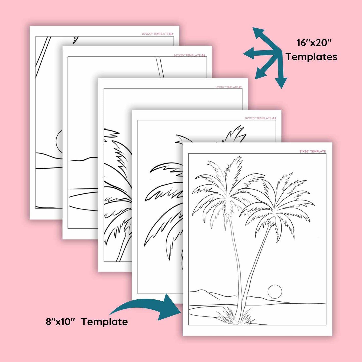 templates of palm trees for a DIY pre drawn canvas for easy acrylic painting