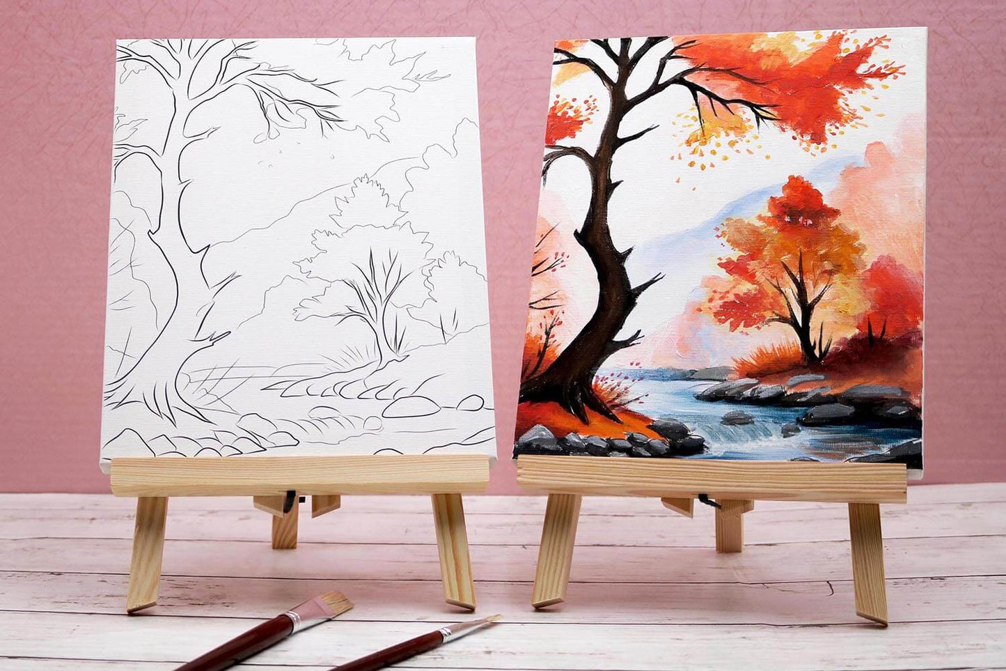 River Of Falling Leaves- Paint Party Bundle – Complete 5-Person Painting Kit with Pre-Drawn Canvases & Follow-Along Video