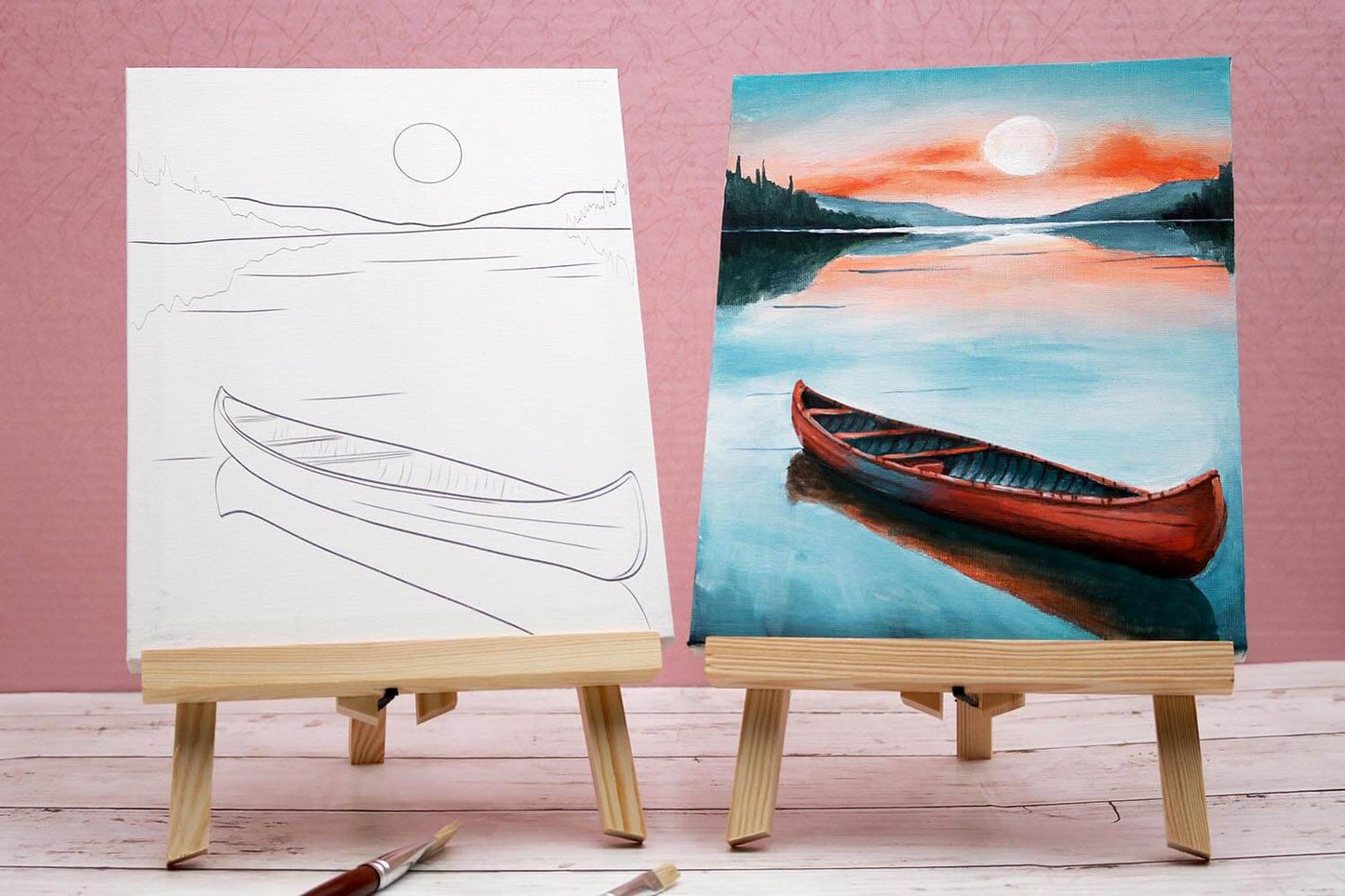 Silent Lake- Paint Party Bundle – Complete 5-Person Painting Kit with Pre-Drawn Canvases & Follow-Along Video