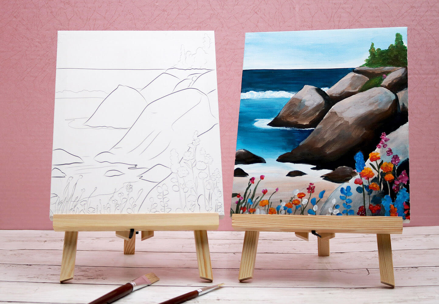 Coastal Serenity- Paint Party Bundle – Complete 5-Person Painting Kit with Pre-Drawn Canvases & Follow-Along Video