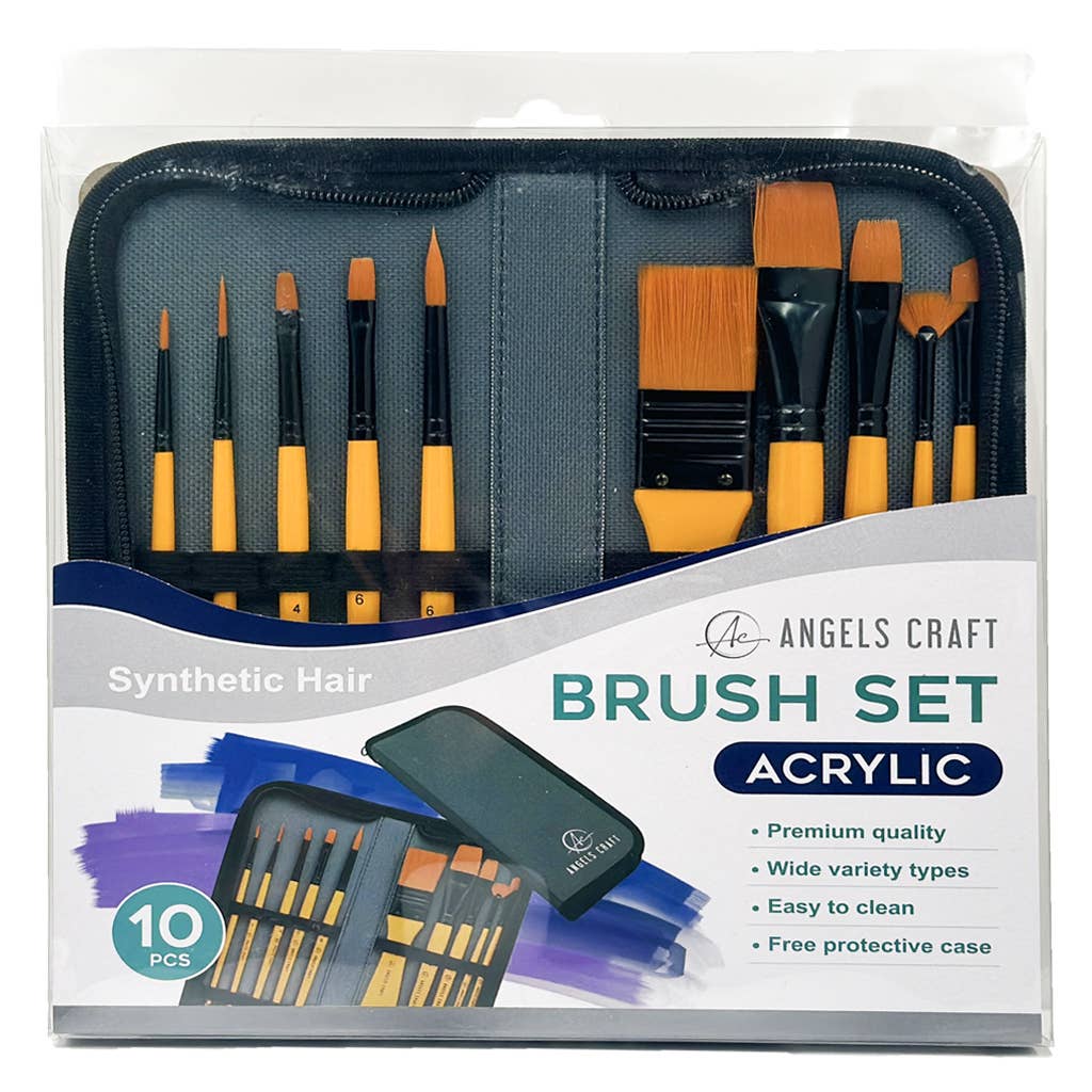 Deluxe Paint Brushes for Acrylic Painting with Case- 10 Pc/Set