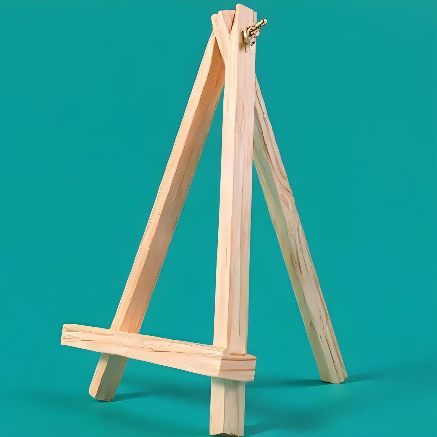 Wooden easel on a teal background