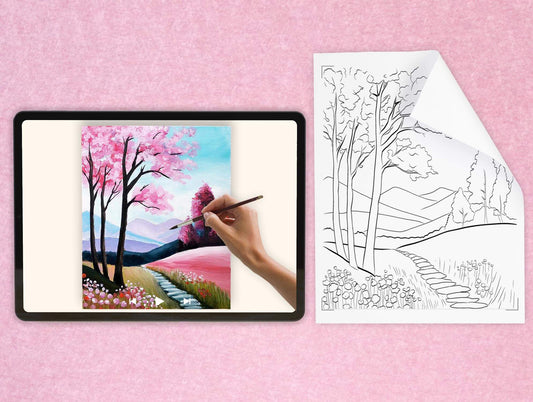 templates of for a DIY pre drawn canvas for easy acrylic painting landscape