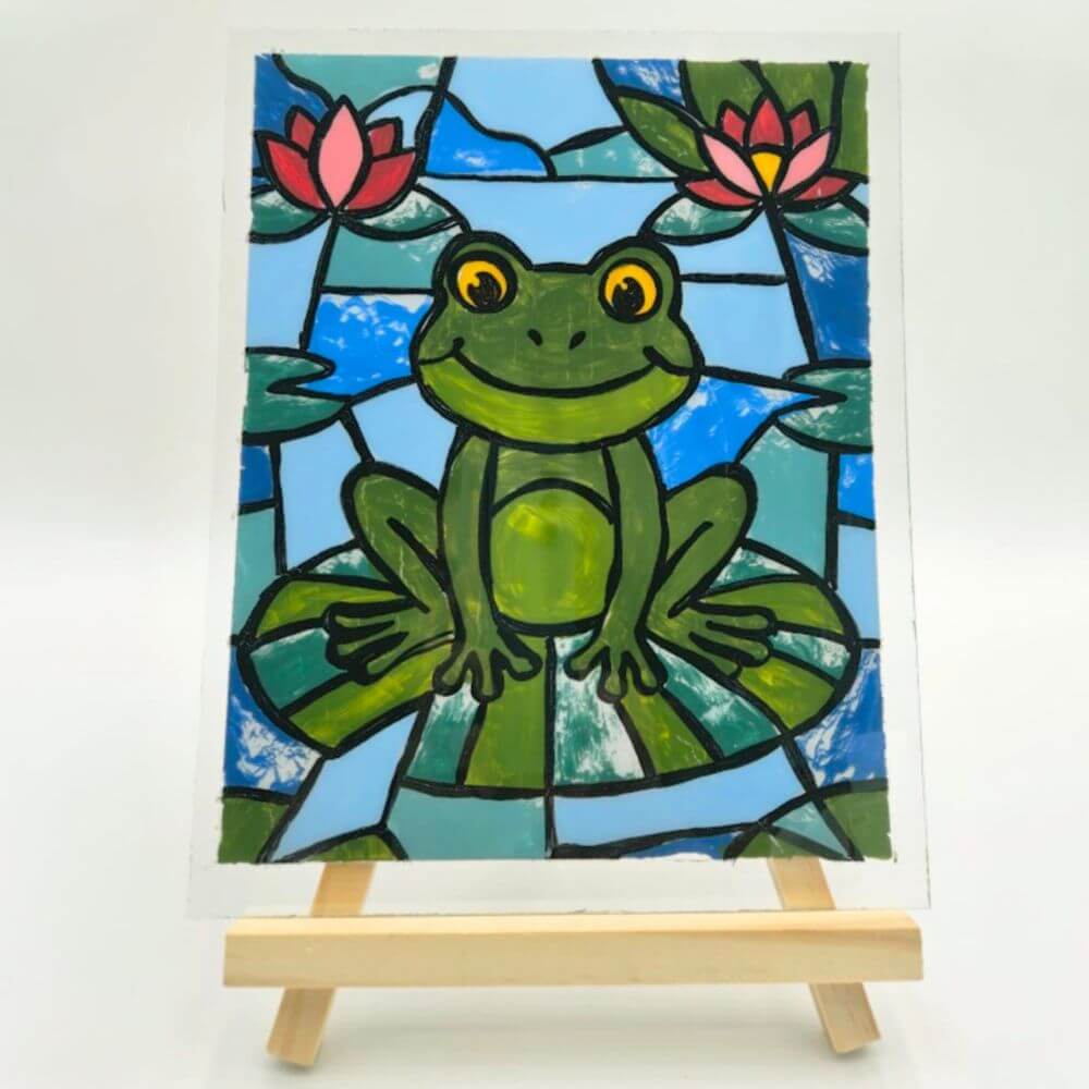 Frog on a Lily Pad Faux Stained Glass Painting – Color-by-Number Art