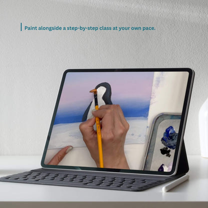 follow along video of a winter penguin painting
