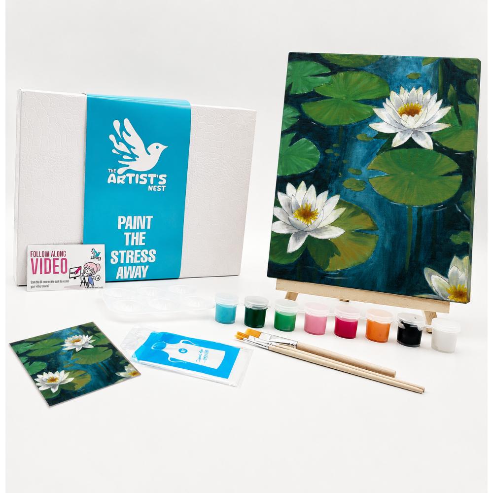 Pond of Tranquility- Pre-drawn Canvas Acrylic Painting Kit with Follow-along Video