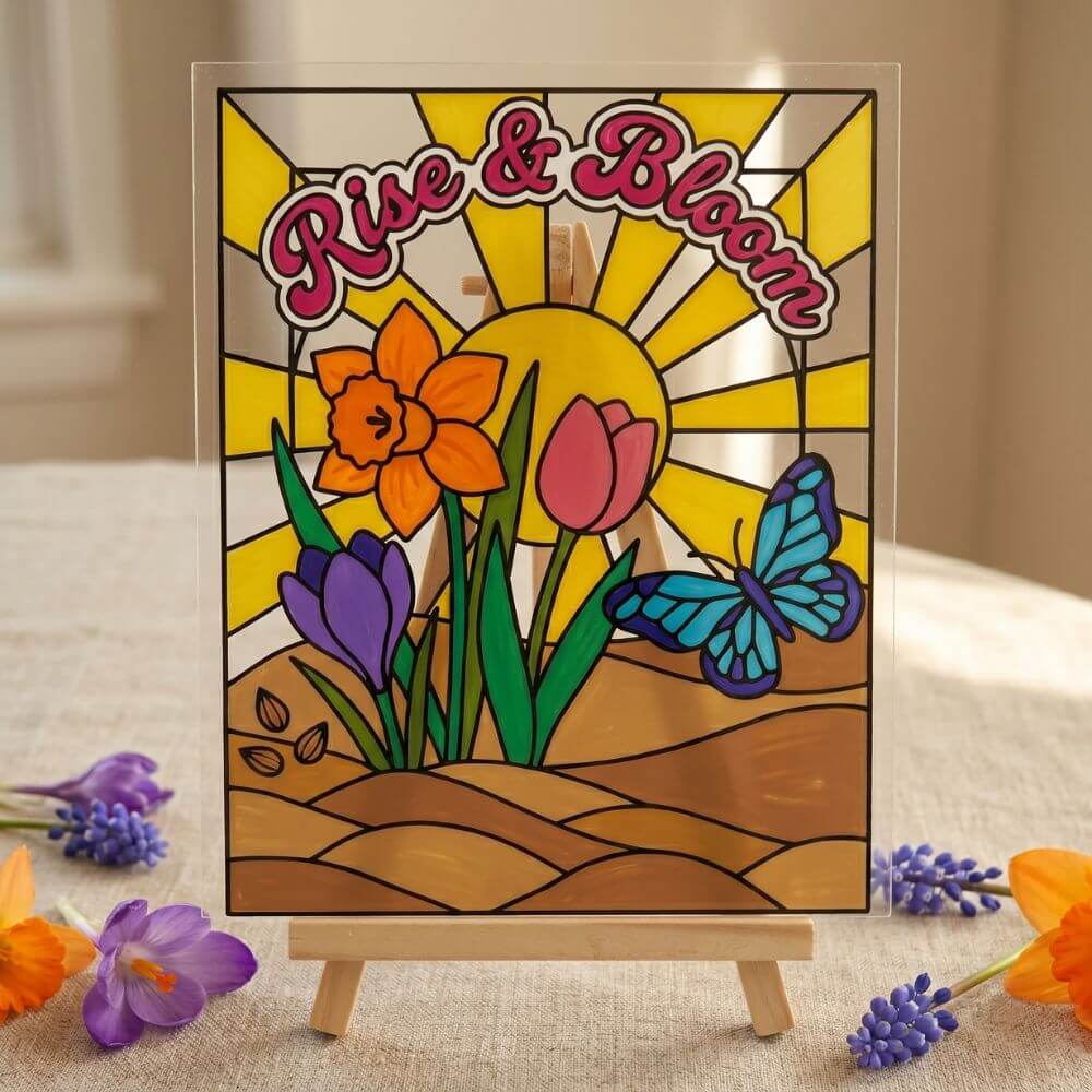 Rise & Bloom Spring Flowers Faux Stained Glass Painting – Color-by-Number Art