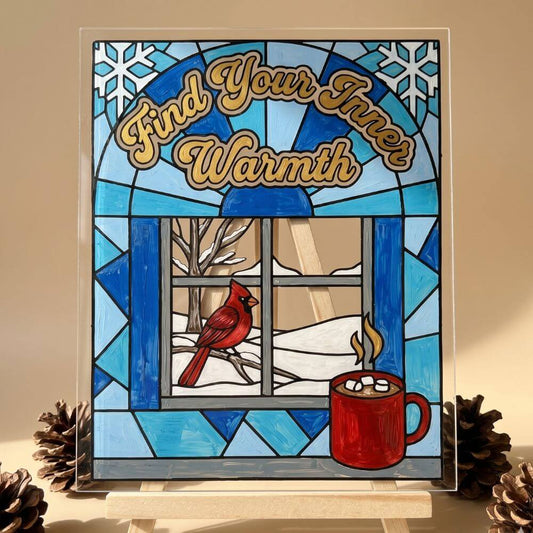 Find Your Inner Warmth Winter Cardinal Faux Stained Glass Painting – Color-by-Number Art